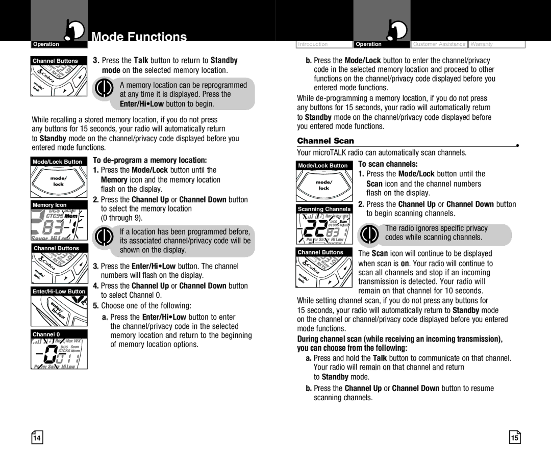 Cobra Electronics CXT425 owner manual Channel Scan 