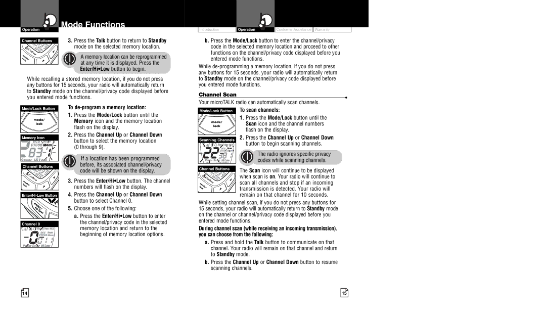 Cobra Electronics CXT450 owner manual Channel Scan, To de-program a memory location, Flash on the display, Through 