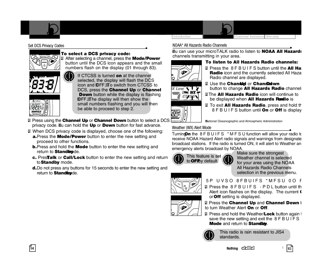 Cobra Electronics CXT545 owner manual To select a DCS privacy code 