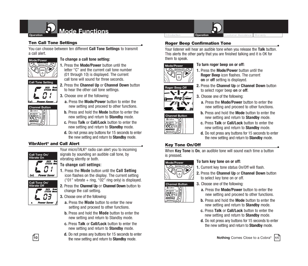 Cobra Electronics CXT545 owner manual VibrAlert and Call Alert, Vibrating silently or both 