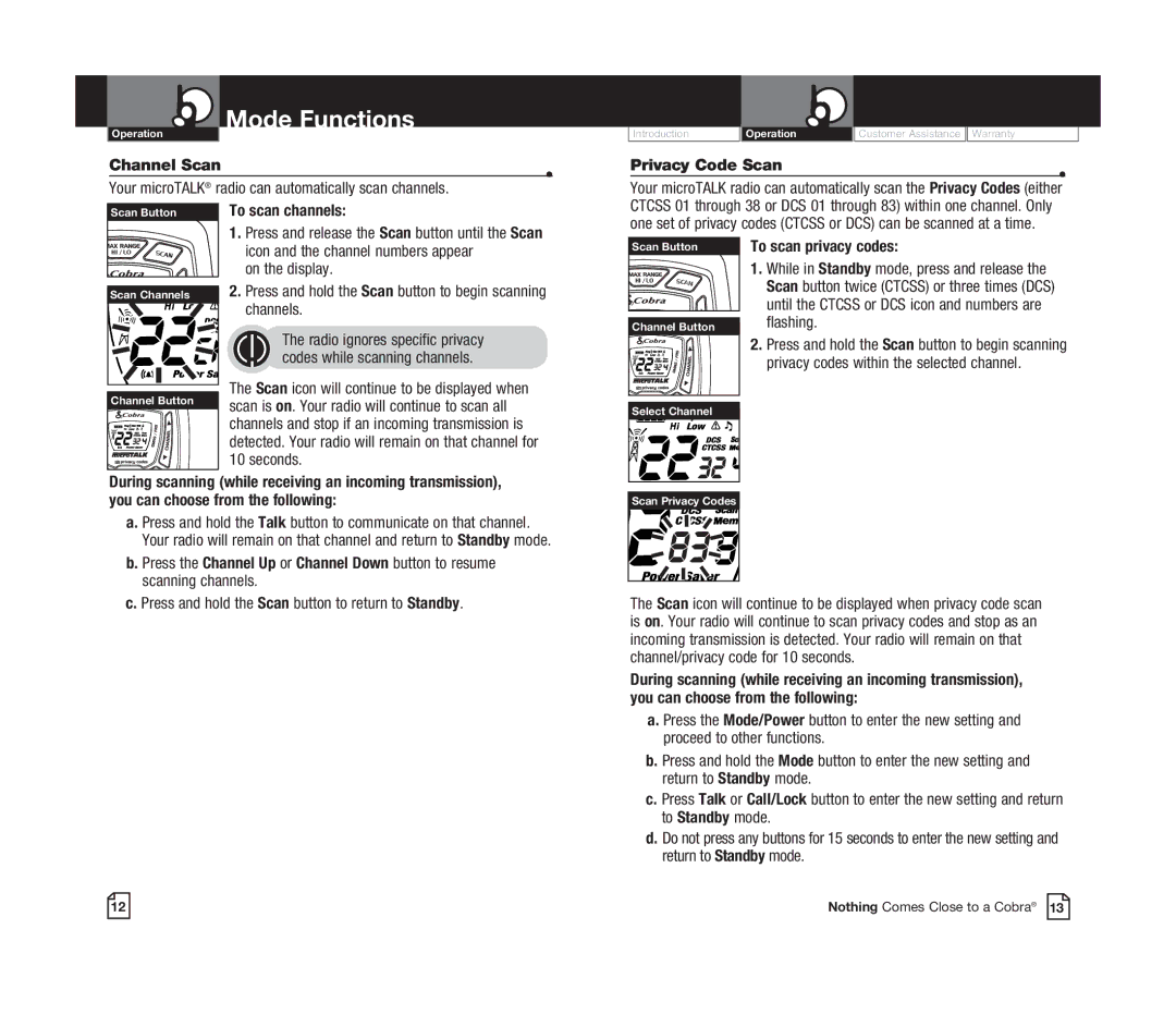 Cobra Electronics CXT545 owner manual Channel Scan 