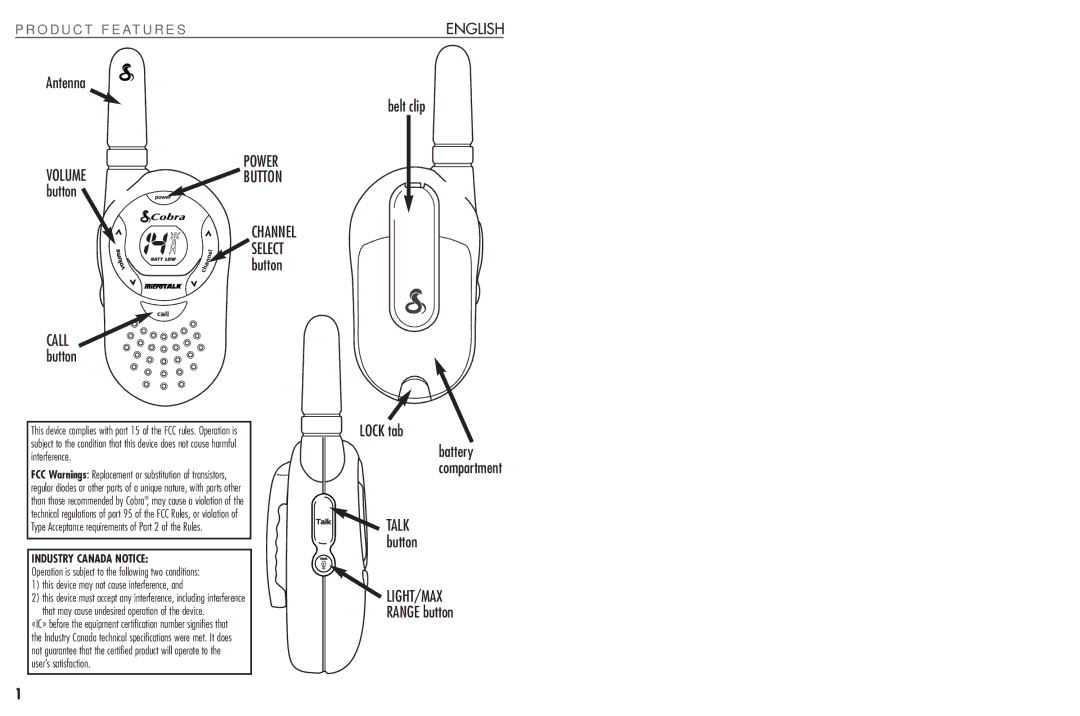 Cobra Electronics FRS 104 Product Features, Installing or Replacing Batteries, Making Life Easier and Safer 