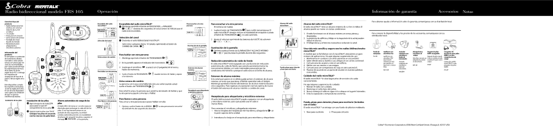 Cobra Electronics FRS 105 Encendido del radio microTALK, Selección del canal, Para escuchar a la otra persona, MicroTALK 