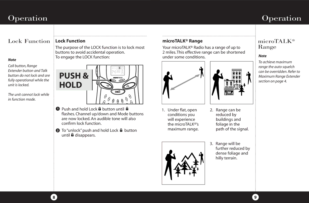 Cobra Electronics FRS 225 operating instructions Lock Function, MicroTALK Range 