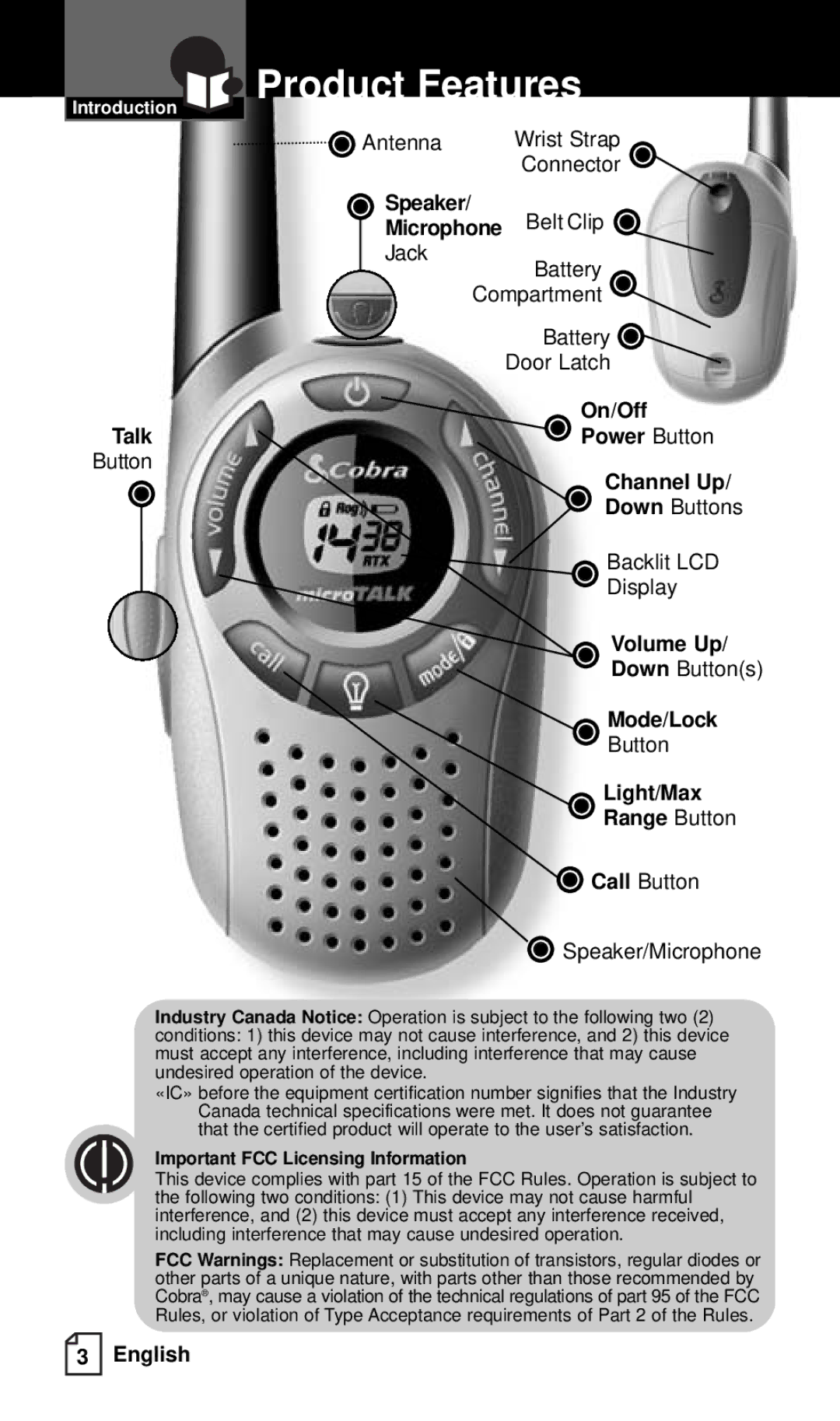 Cobra Electronics FRS132 owner manual Product Features 