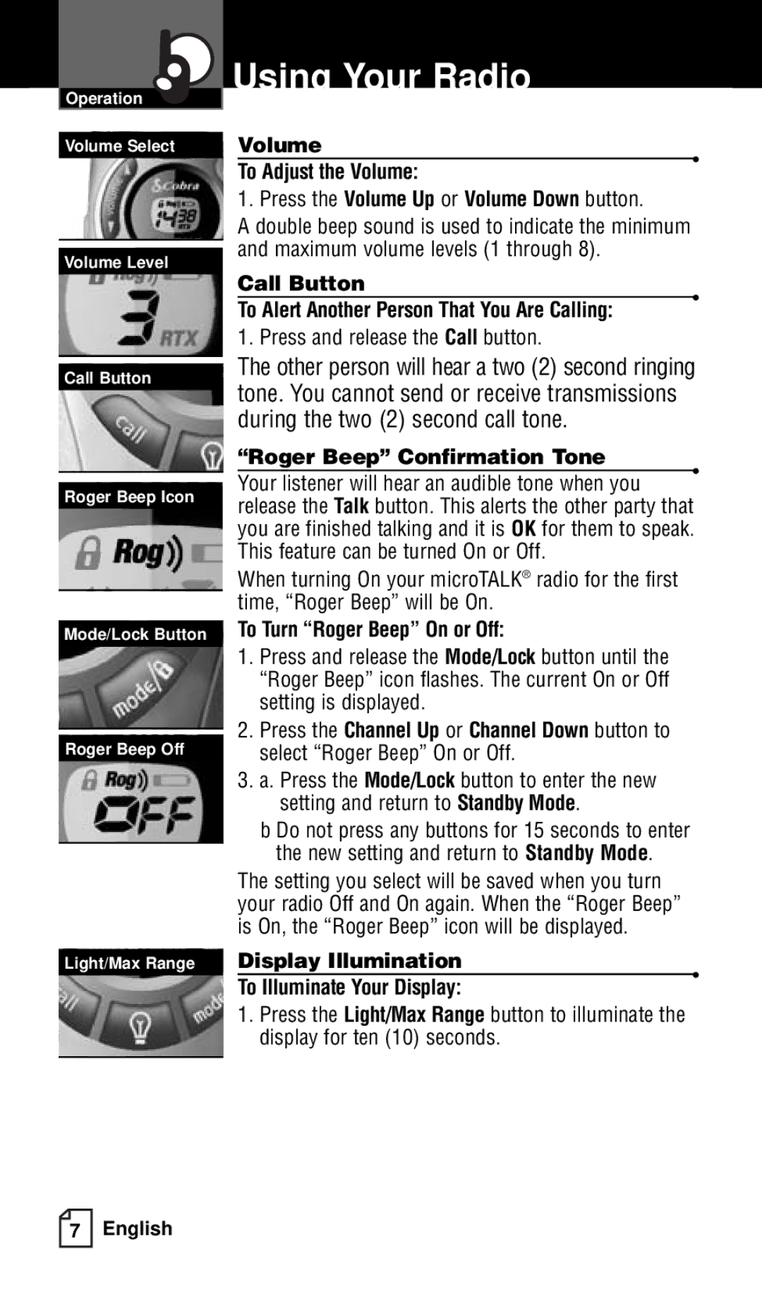 Cobra Electronics FRS132 Call Button To Alert Another Person That You Are Calling, Press and release the Call button 