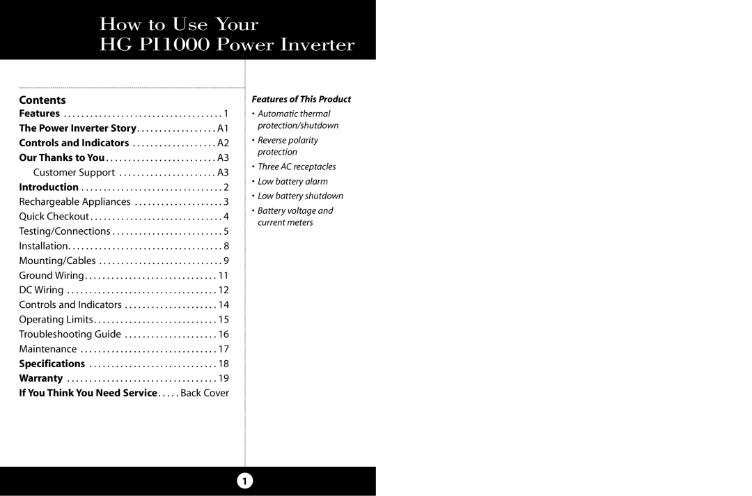 Cobra Electronics HG-PI1000 manual How to Use Your HG PI1000 Power Inverter, Contents 