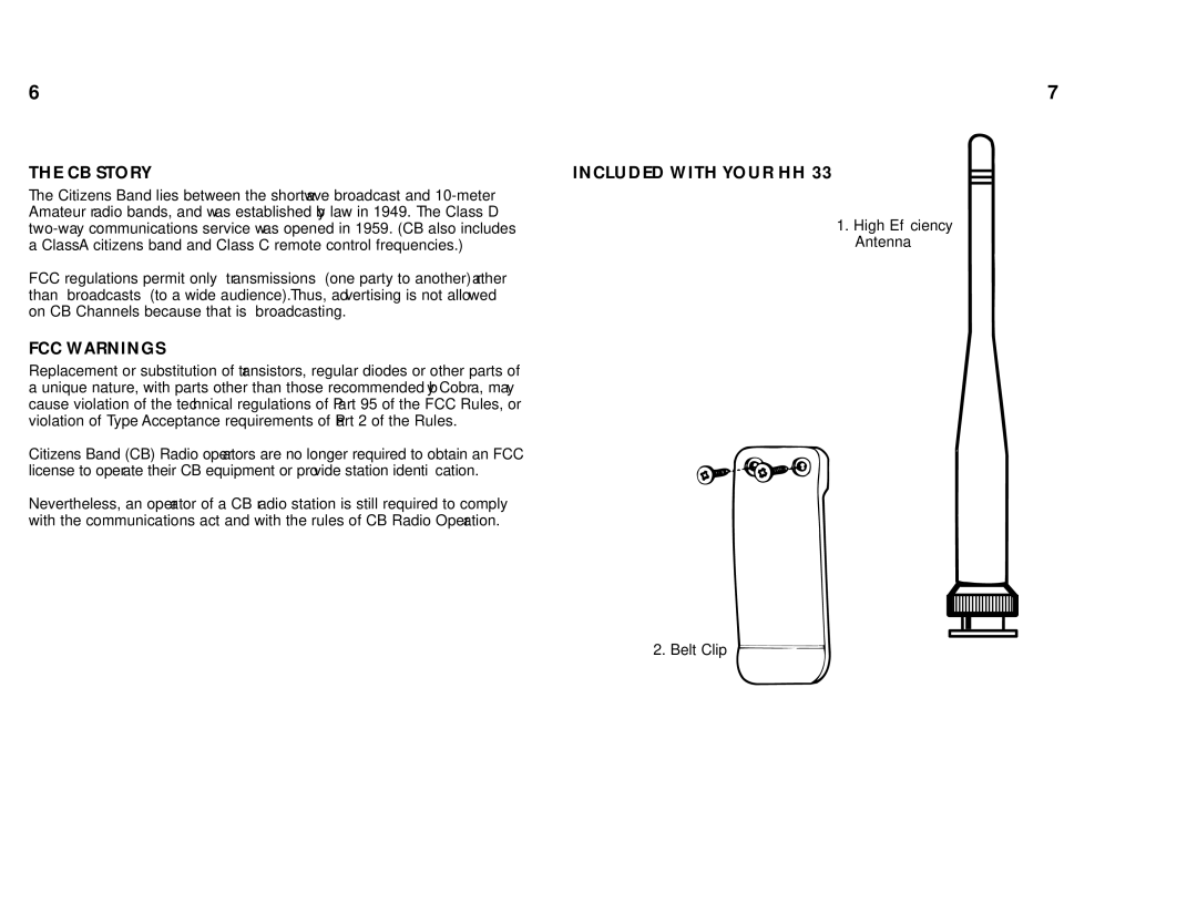 Cobra Electronics HH 33 operating instructions CB Story, FCC Warnings, Included with Your HH 