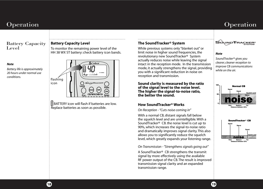 Cobra Electronics HH 38 WX ST Battery Capacity Level, SoundTracker System, How SoundTracker Works 