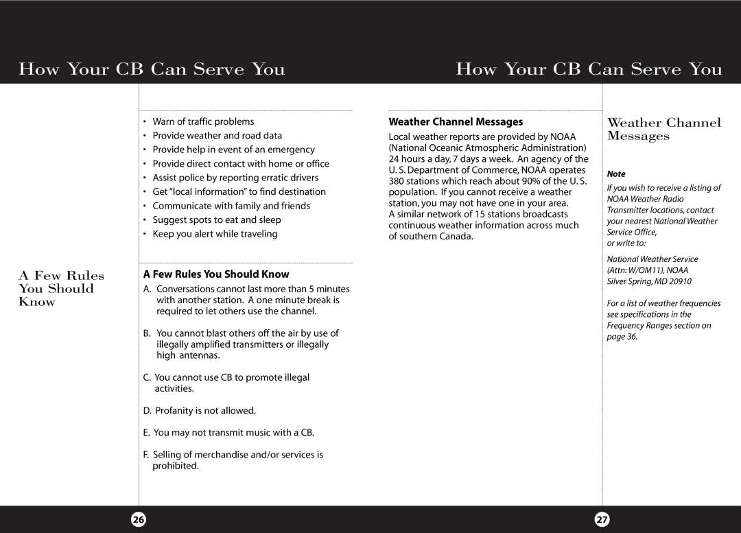 Cobra Electronics HH 38 WX ST How Your CB Can Serve You, Few Rules You Should Know, Weather Channel Messages 