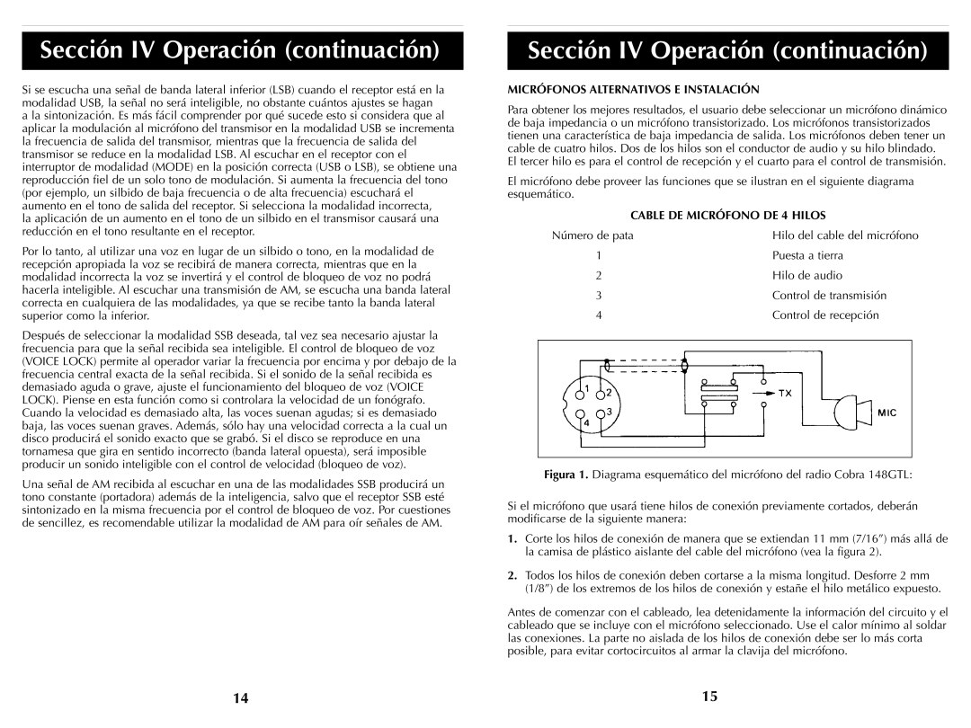 Cobra Electronics HH36ST operating instructions Micrófonos Alternativos E Instalación, Cable DE Micrófono DE 4 Hilos 