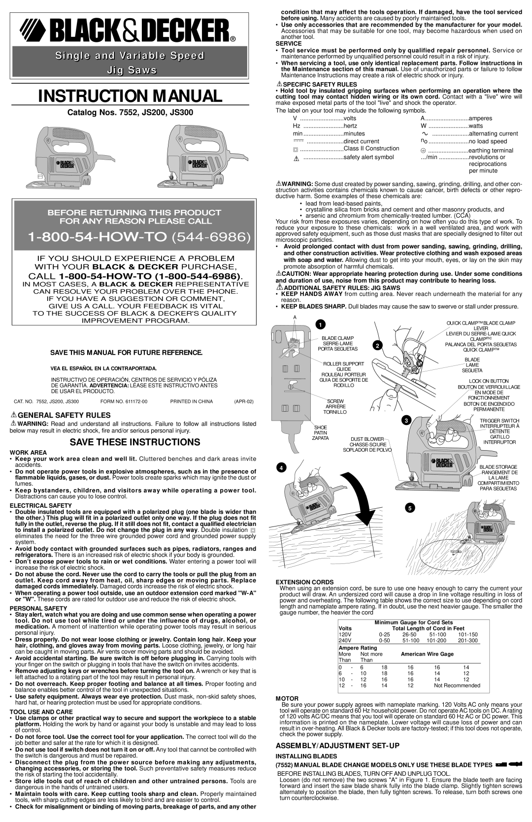 Cobra Electronics JS200 instruction manual Service, Specific Safety Rules, Additional Safety Rules JIG Saws, Work Area 