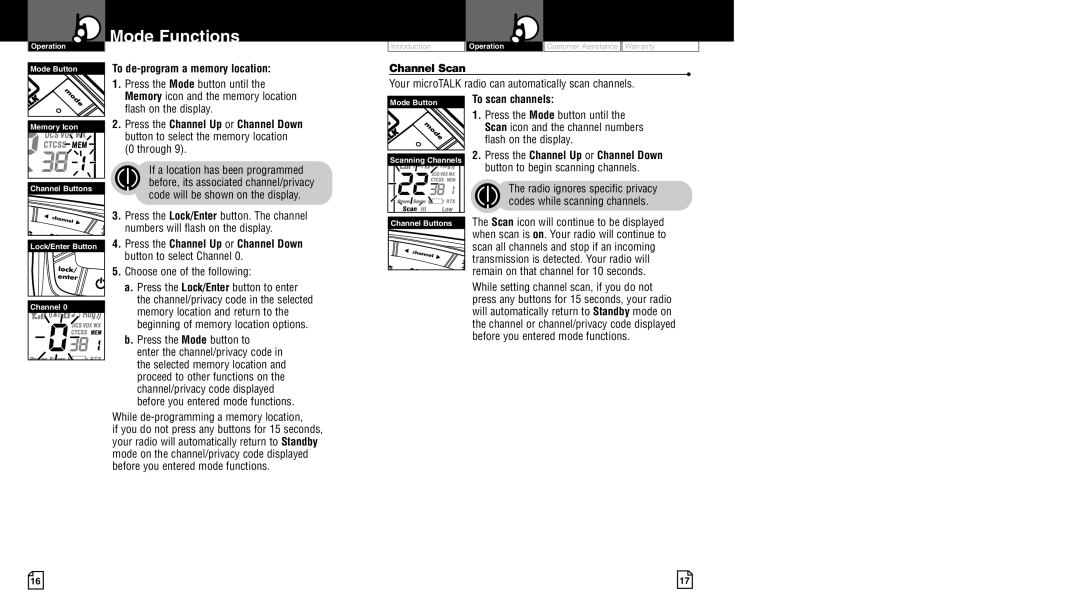 Cobra Electronics LI 4900WX owner manual To de-program a memory location, Channel Scan, To scan channels 