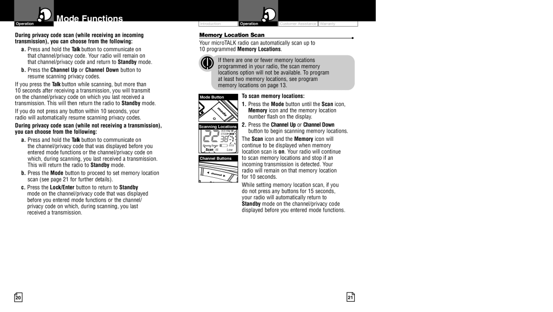 Cobra Electronics LI 4900WX owner manual Memory Location Scan, To scan memory locations 