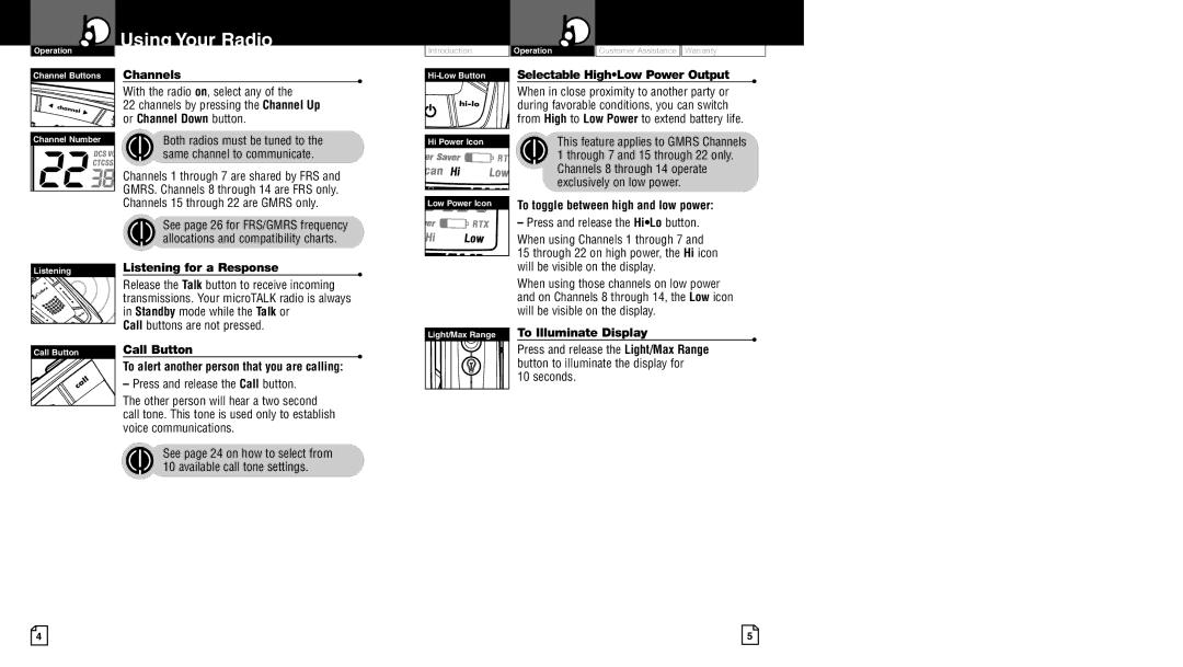 Cobra Electronics LI 4900WX owner manual Listening for a Response, Call Button To alert another person that you are calling 