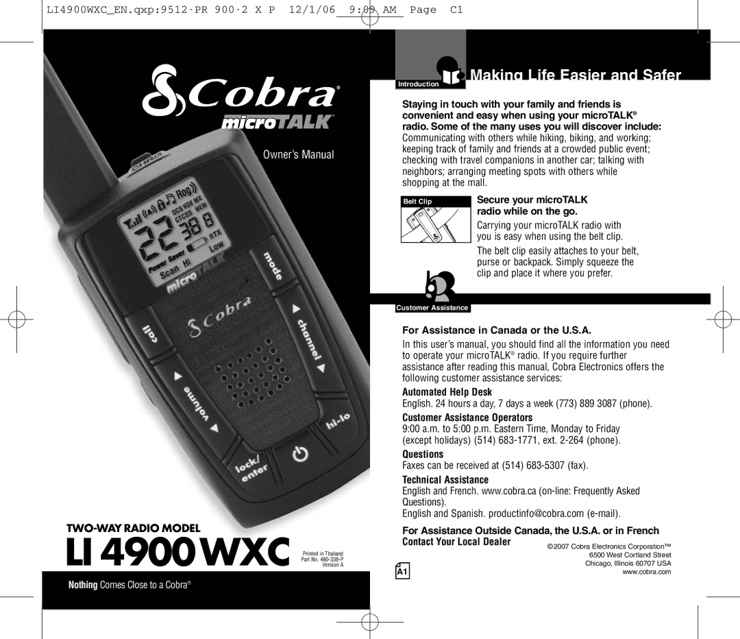 Cobra Electronics LI 4900WXC owner manual Making Life Easier and Safer 