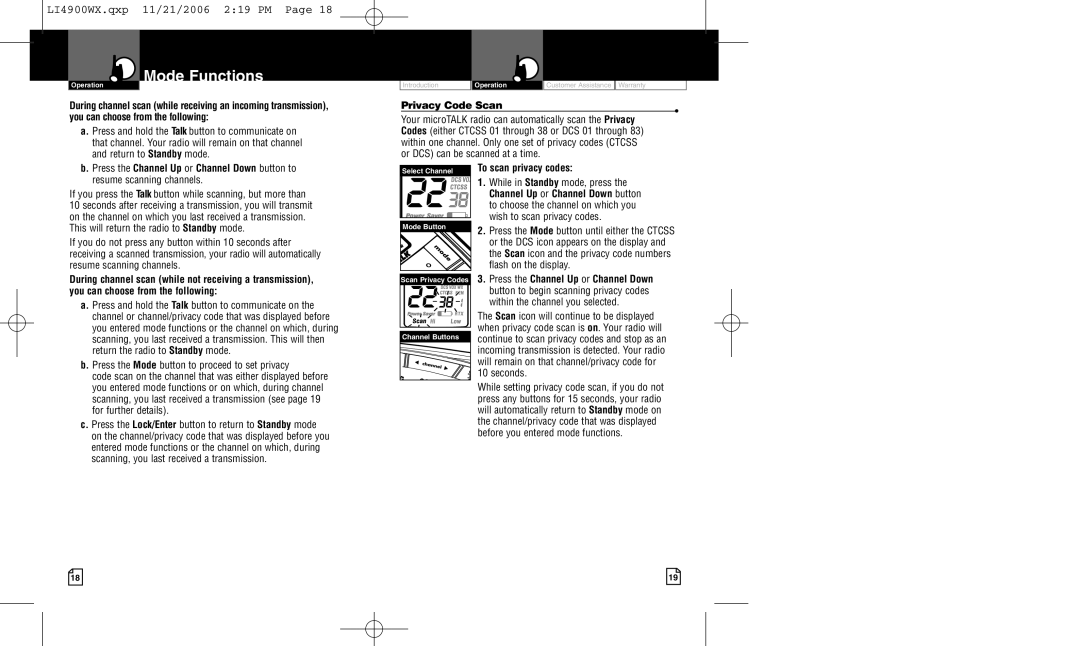 Cobra Electronics LI 4900WXC owner manual Press the Channel Up or Channel Down button to, Privacy Code Scan 
