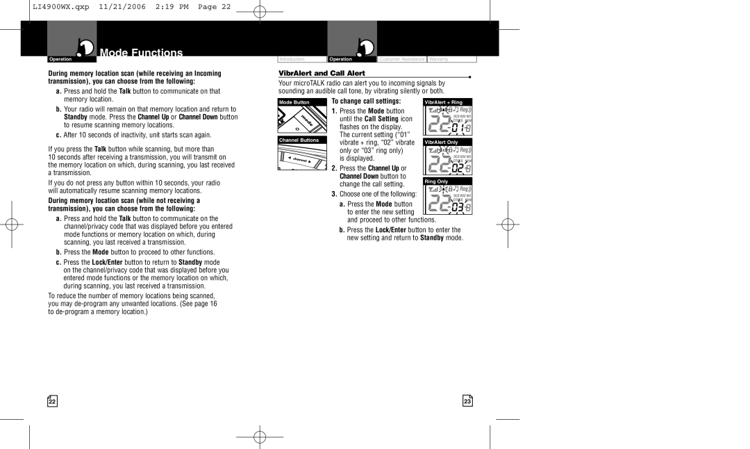 Cobra Electronics LI 4900WXC owner manual VibrAlert and Call Alert, To change call settings 