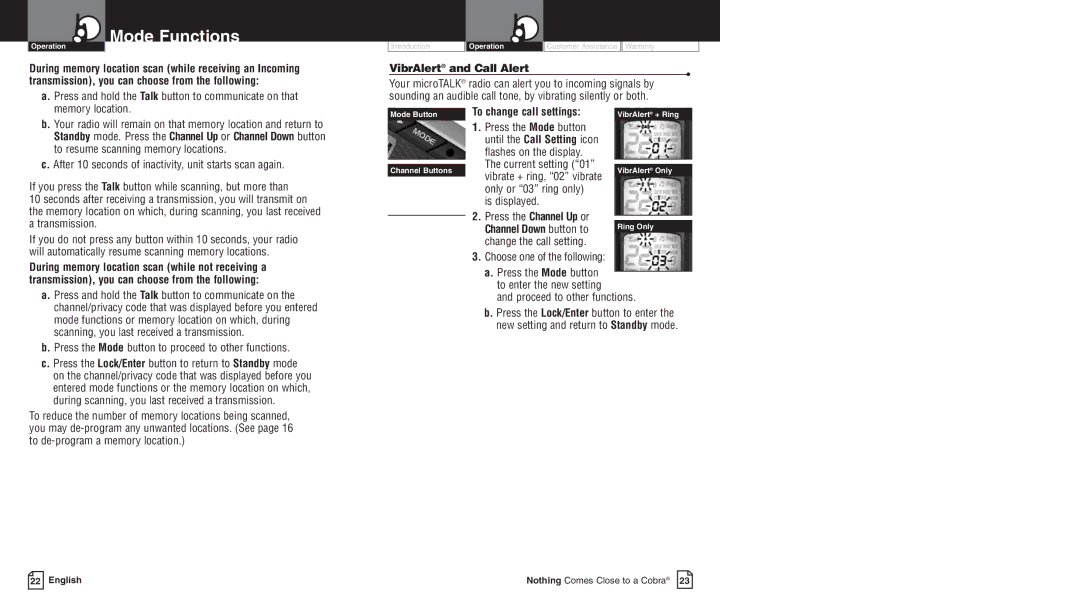 Cobra Electronics LI 6000WX owner manual VibrAlert and Call Alert, To change call settings 