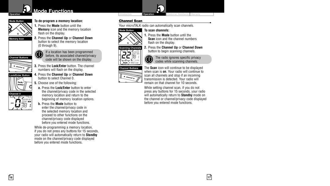 Cobra Electronics LI 6500WX owner manual To de-program a memory location, Channel Scan, To scan channels 