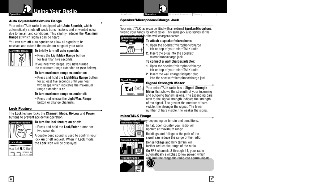 Cobra Electronics LI 6500WX owner manual Auto Squelch/Maximum Range, Lock Feature, Signal Strength Meter, MicroTALK Range 