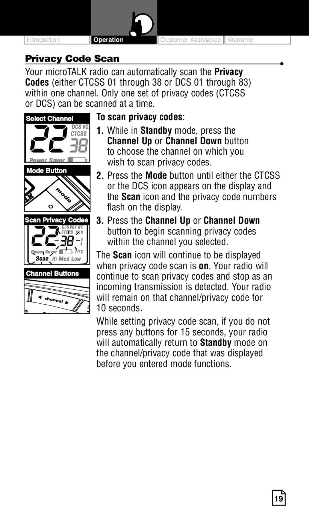 Cobra Electronics LI 6500WXC owner manual Privacy Code Scan, To scan privacy codes 