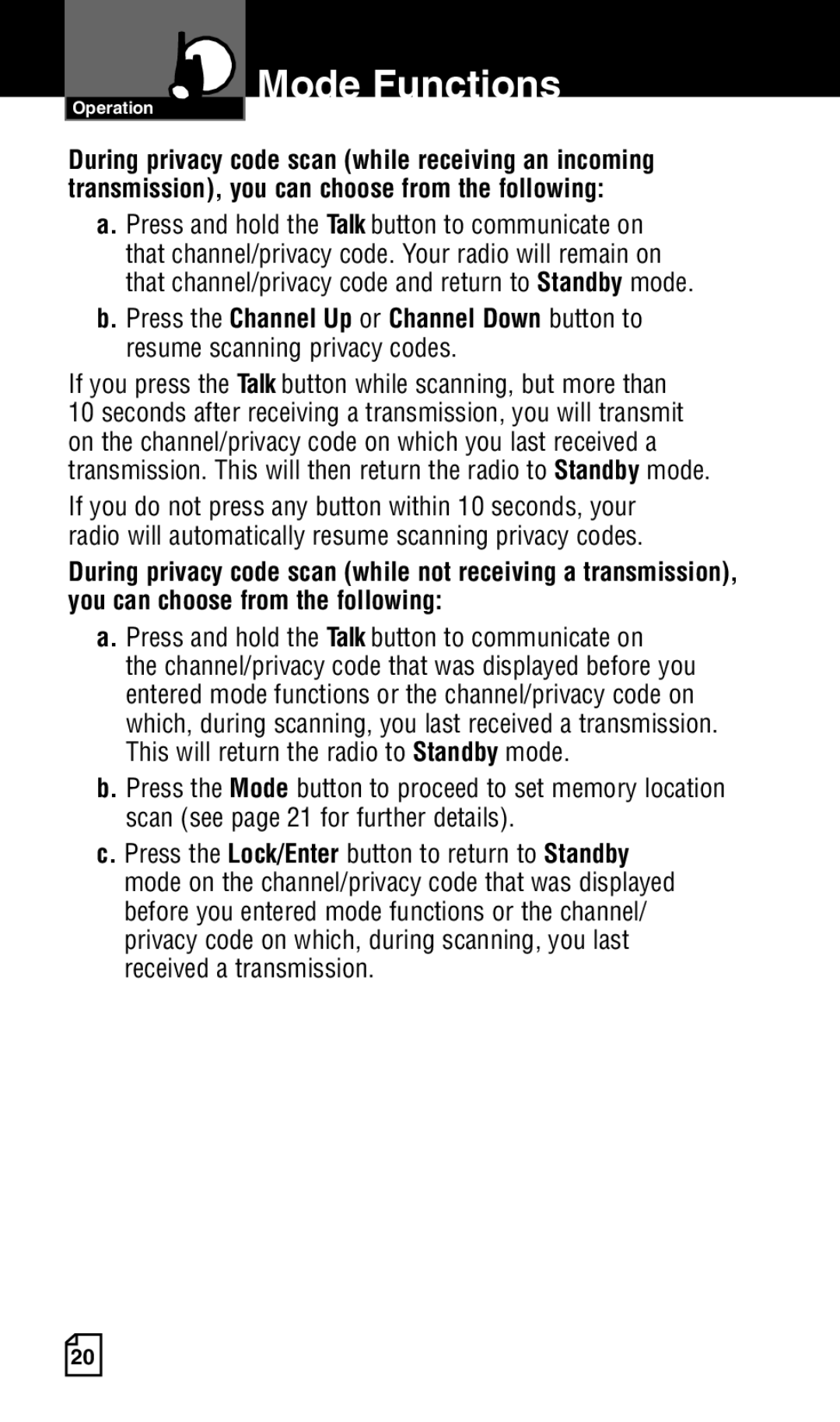 Cobra Electronics LI 6500WXC owner manual Mode Functions 