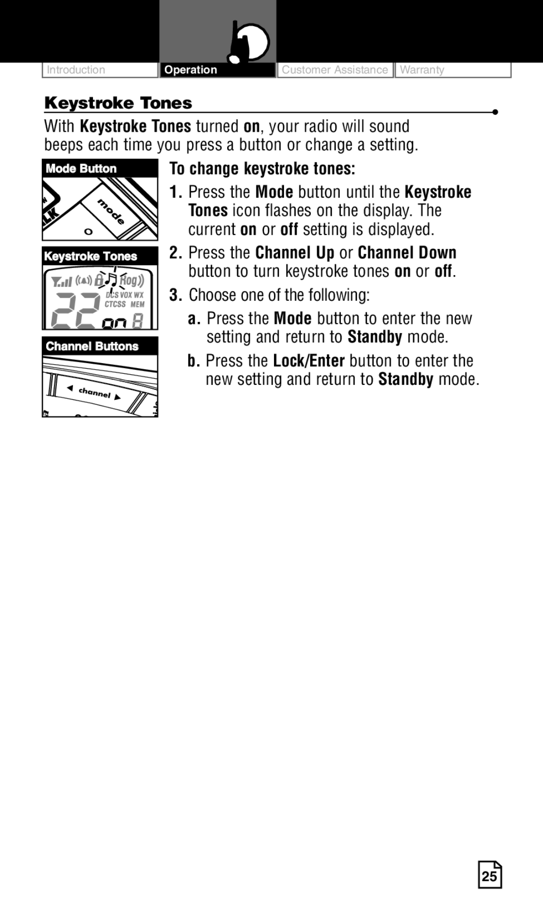 Cobra Electronics LI 6500WXC owner manual Keystroke Tones, To change keystroke tones 