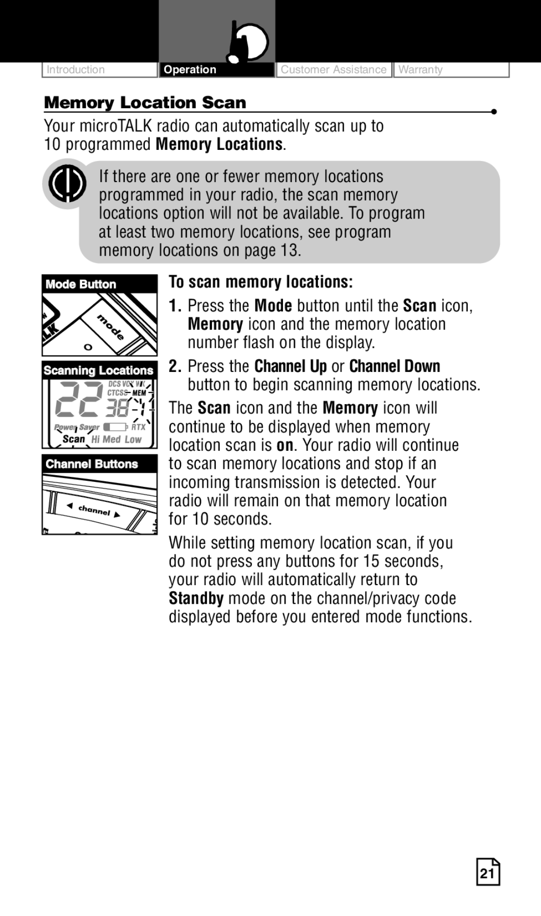 Cobra Electronics LI 6500WXC owner manual Memory Location Scan, To scan memory locations 