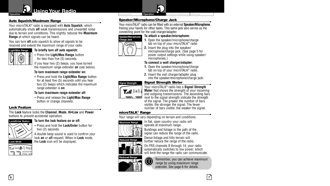 Cobra Electronics LI 7000WX owner manual Auto Squelch/Maximum Range, Lock Feature, Signal Strength Meter, MicroTALK Range 