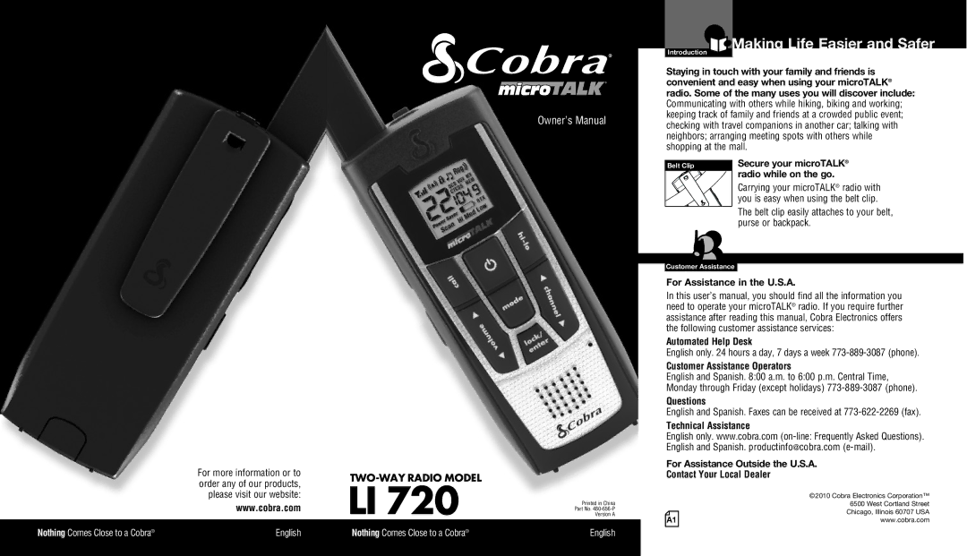 Cobra Electronics LI 720 owner manual Staying in touch with your family and friends is, Secure your microTALK, Questions 