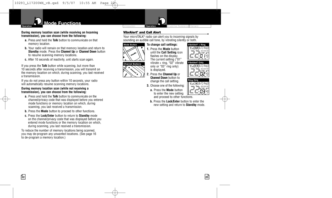 Cobra Electronics LI 7200WX owner manual VibrAlert and Call Alert, To change call settings 