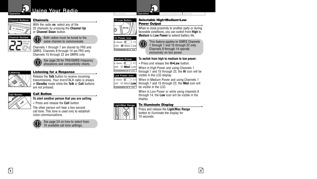 Cobra Electronics LI6700WX owner manual Listening for a Response, Call Button To alert another person that you are calling 