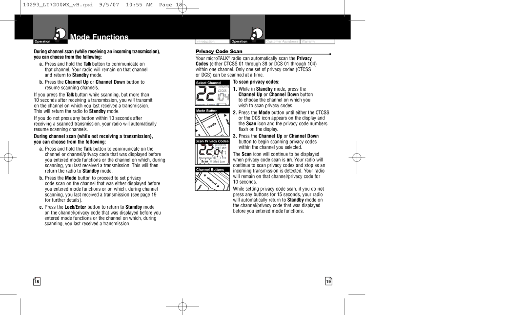 Cobra Electronics LI7200WX owner manual Press the Channel Up or Channel Down button to, Privacy Code Scan 