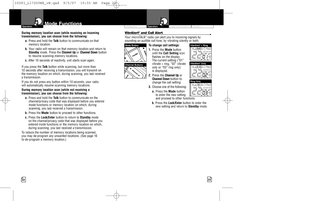 Cobra Electronics LI7200WX owner manual VibrAlert and Call Alert, To change call settings 