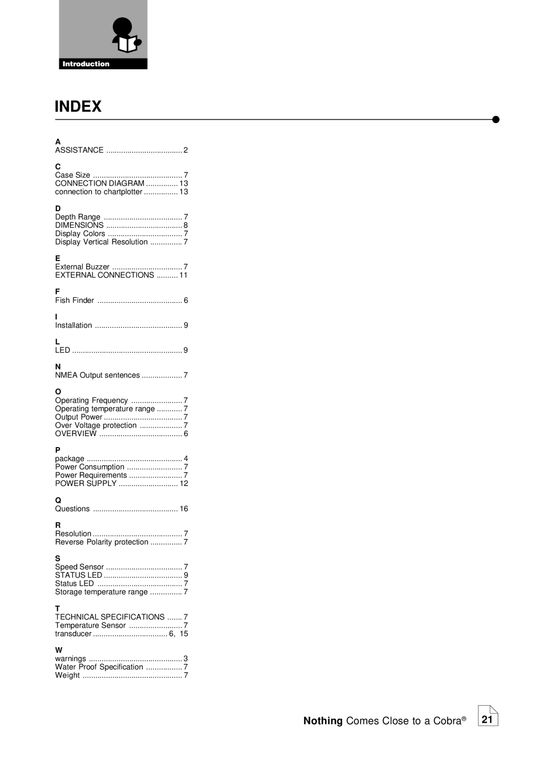 Cobra Electronics MF 2500 manual Index 