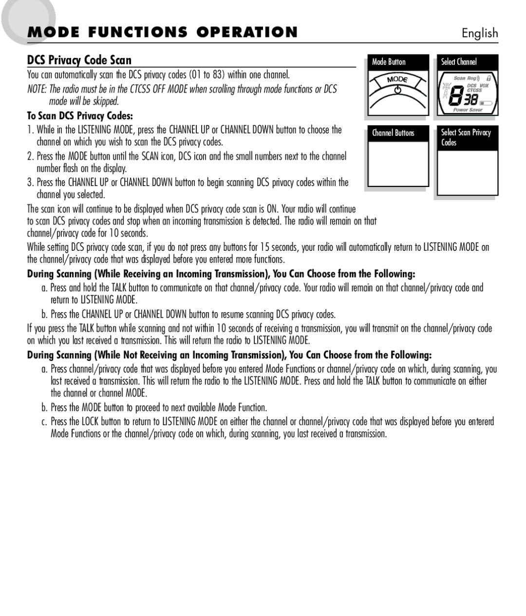 Cobra Electronics microTALK 600 manual DCS Privacy Code Scan, To Scan DCS Privacy Codes, Number flash on the display 