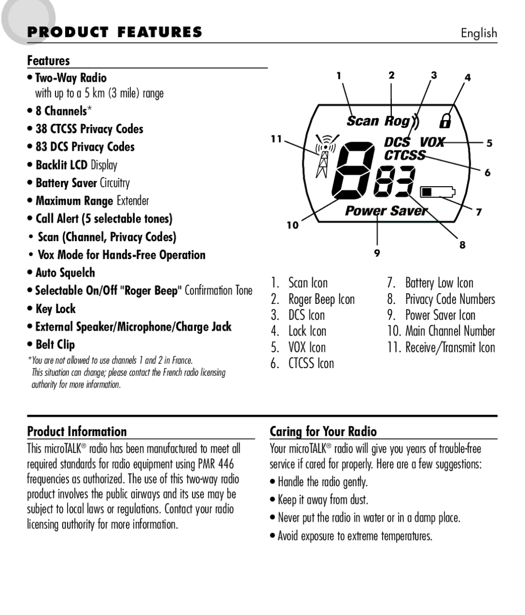 Cobra Electronics microTALK 600 manual Features Two-Way Radio, Auto Squelch, Key Lock, Belt Clip, Product Information 