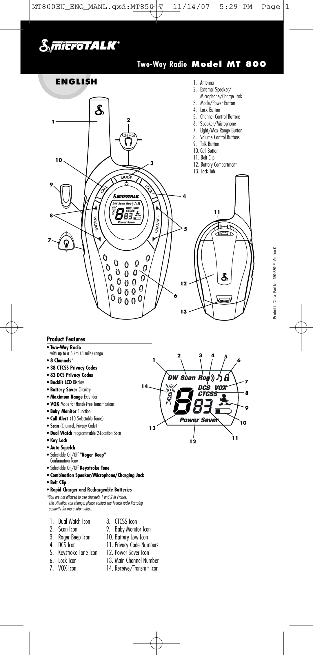 Cobra Electronics microTALK 800 manual English, Product Features 