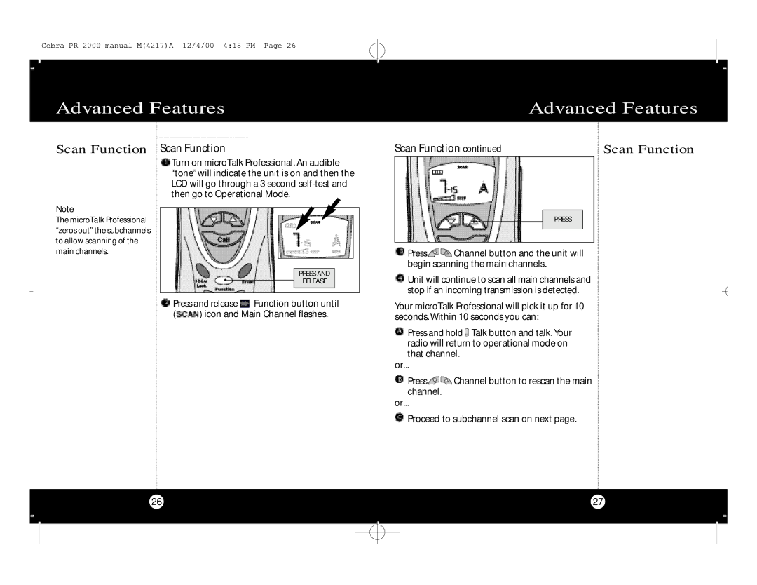 Cobra Electronics microTalk Professional 2-Way Radio specifications Scan Function 