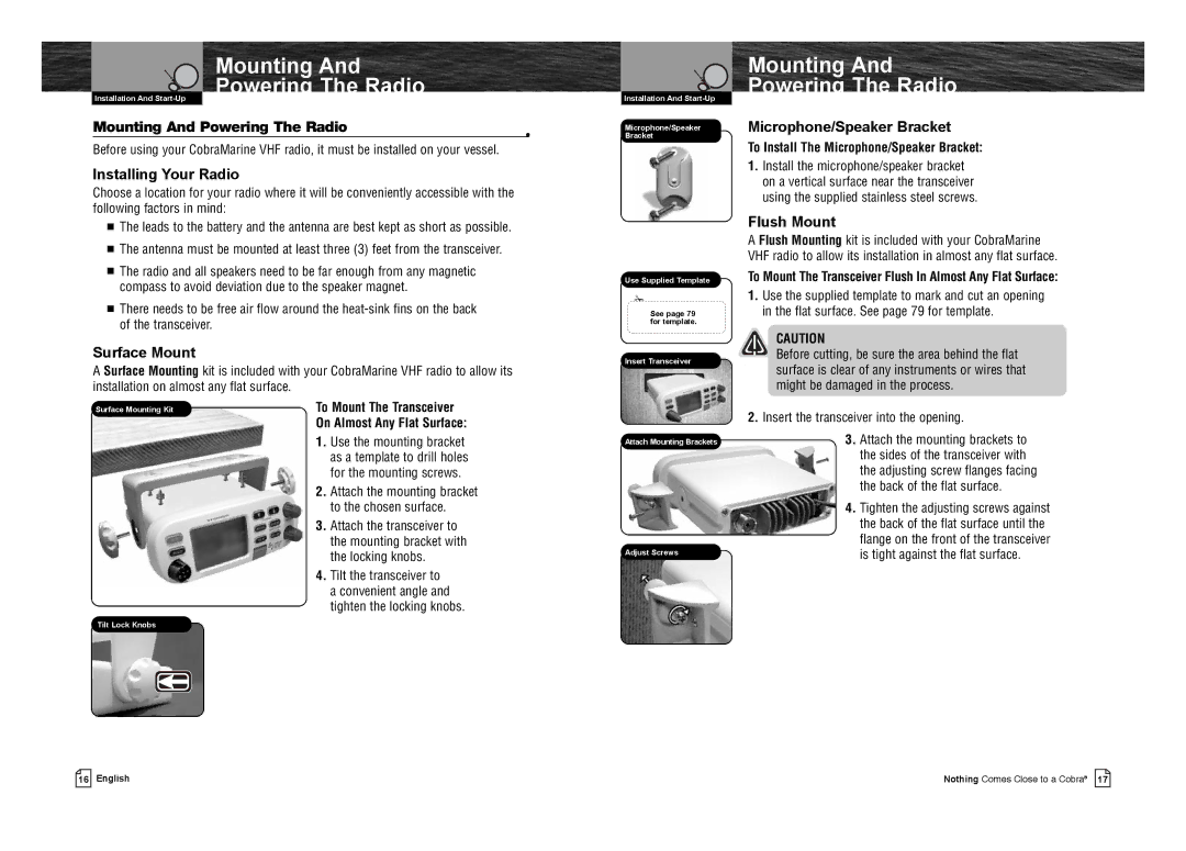 Cobra Electronics MR F75-D owner manual Mounting Powering The Radio, Mounting And Powering The Radio 