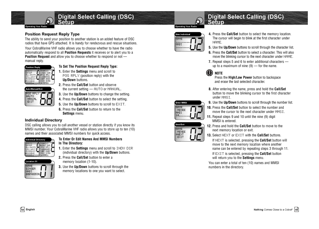 Cobra Electronics MR F75-D owner manual Individual Directory, To Set The Position Request Reply Type 