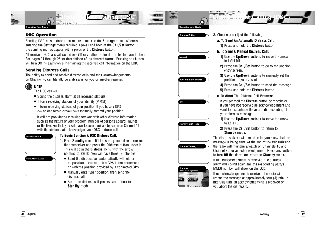 Cobra Electronics MR F75-D owner manual Digital Select Calling DSC Operation, Sending Distress Calls 