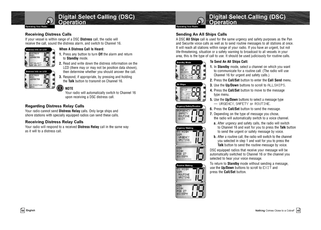 Cobra Electronics MR F75-D Receiving Distress Calls, Sending An All Ships Calls, Regarding Distress Relay Calls 