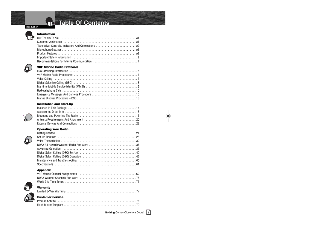 Cobra Electronics MR F75-D owner manual Table Of Contents 