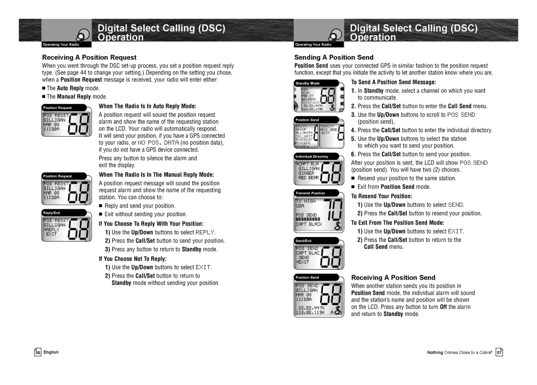 Cobra Electronics MR F75-D owner manual Receiving a Position Request, Sending a Position Send, Receiving a Position Send 