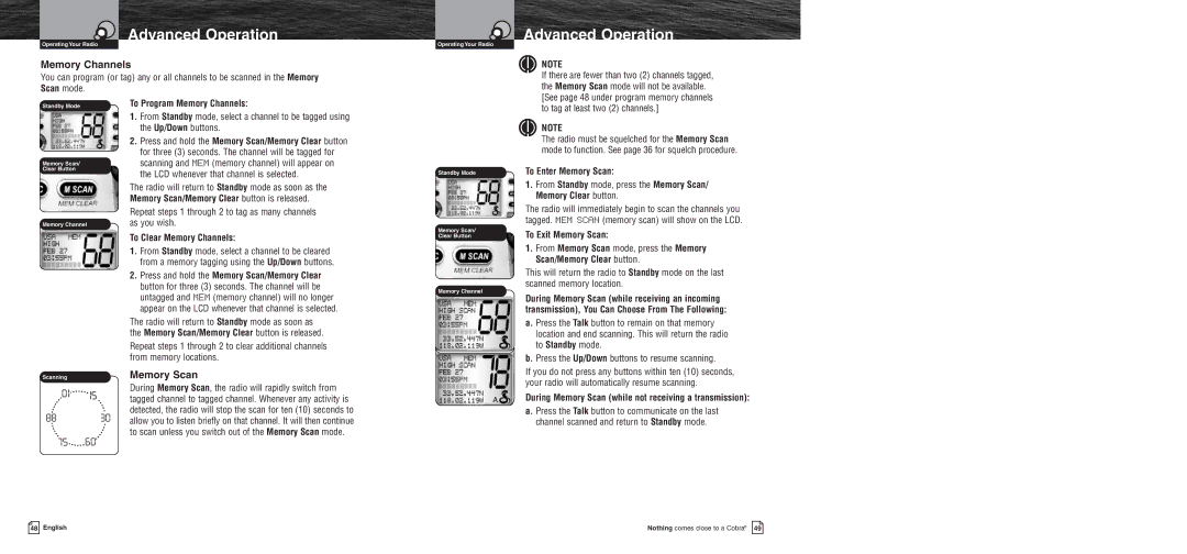 Cobra Electronics MR F75 owner manual Memory Channels, Memory Scan 