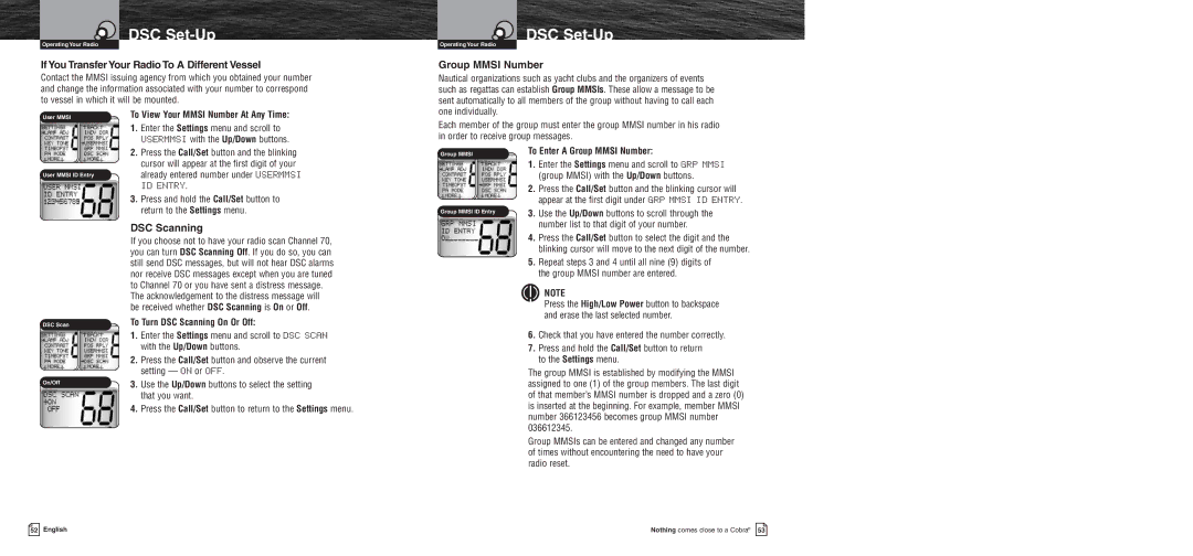 Cobra Electronics MR F75 owner manual If You Transfer Your Radio To a Different Vessel, Group Mmsi Number, DSC Scanning 