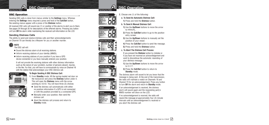 Cobra Electronics MR F75 owner manual DSC Operation, Sending Distress Calls 