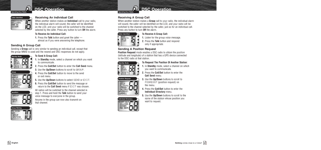 Cobra Electronics MR F75 owner manual Receiving An Individual Call, Receiving a Group Call, Sending a Group Call 